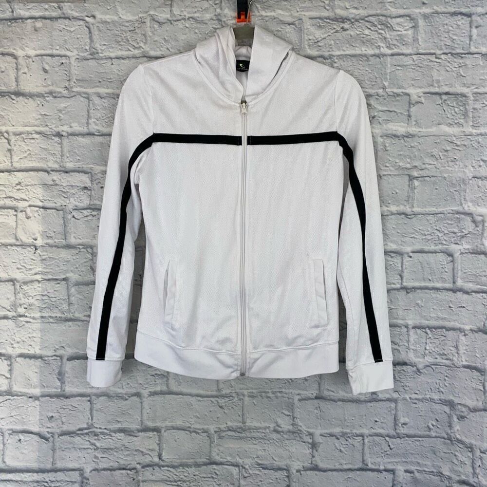 Tek gear girls M full zip hooded track jacket  Longsleeve white & black